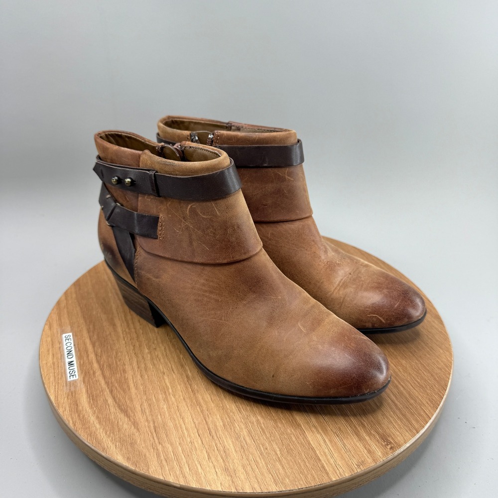 Clarks Collection Leather Ankle Boots 6‎ Brown Harness Western Boho Booties